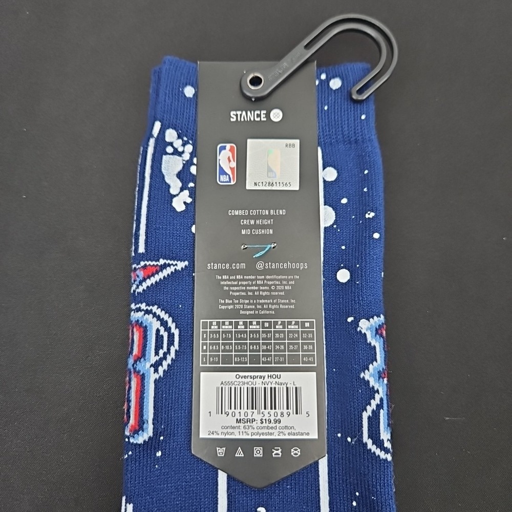 NBA X Stance Overspray Collection Crew Socks Houston Rockets Size Large 9-13 New - Picture 4 of 5